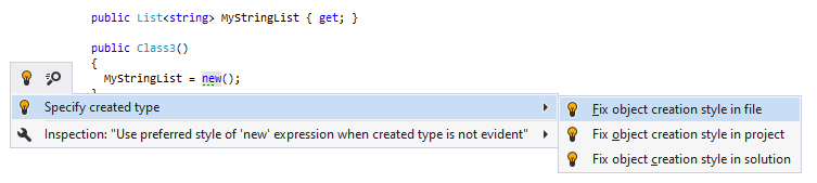 JetBrains Rider syntax style inspection: Specify created type