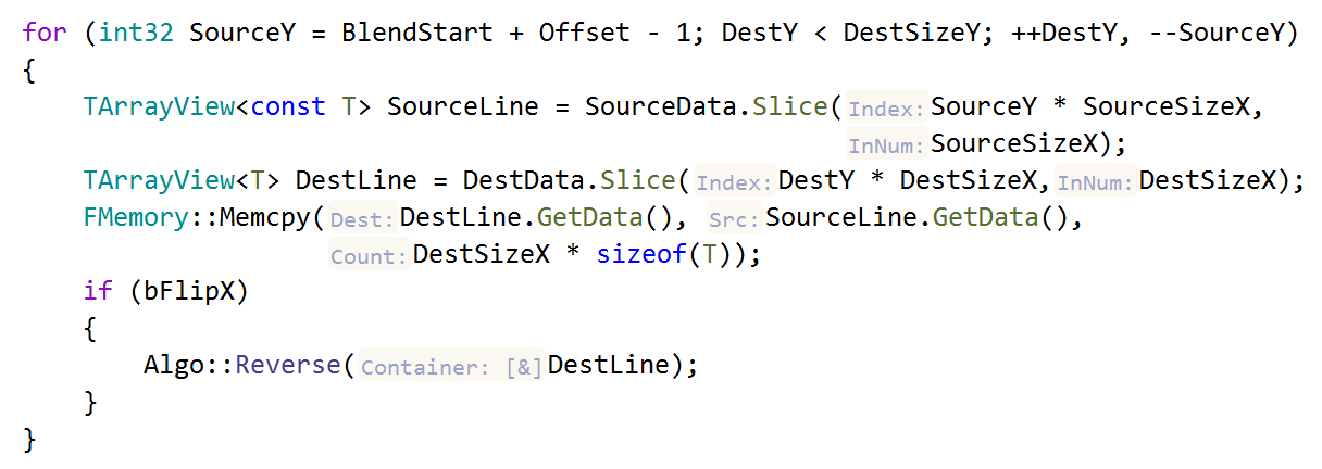 JetBrains Rider C++: parameter name hints in dependent code