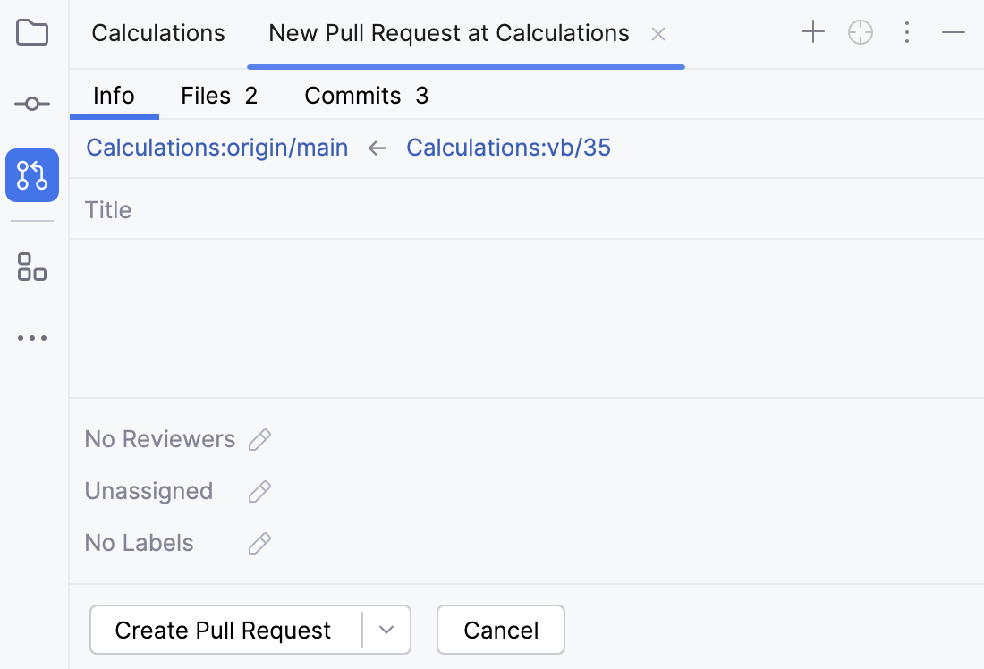 Pull Requests tool window with a new pull request