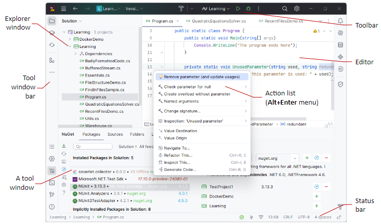 JetBrains Rider main window in the new UI