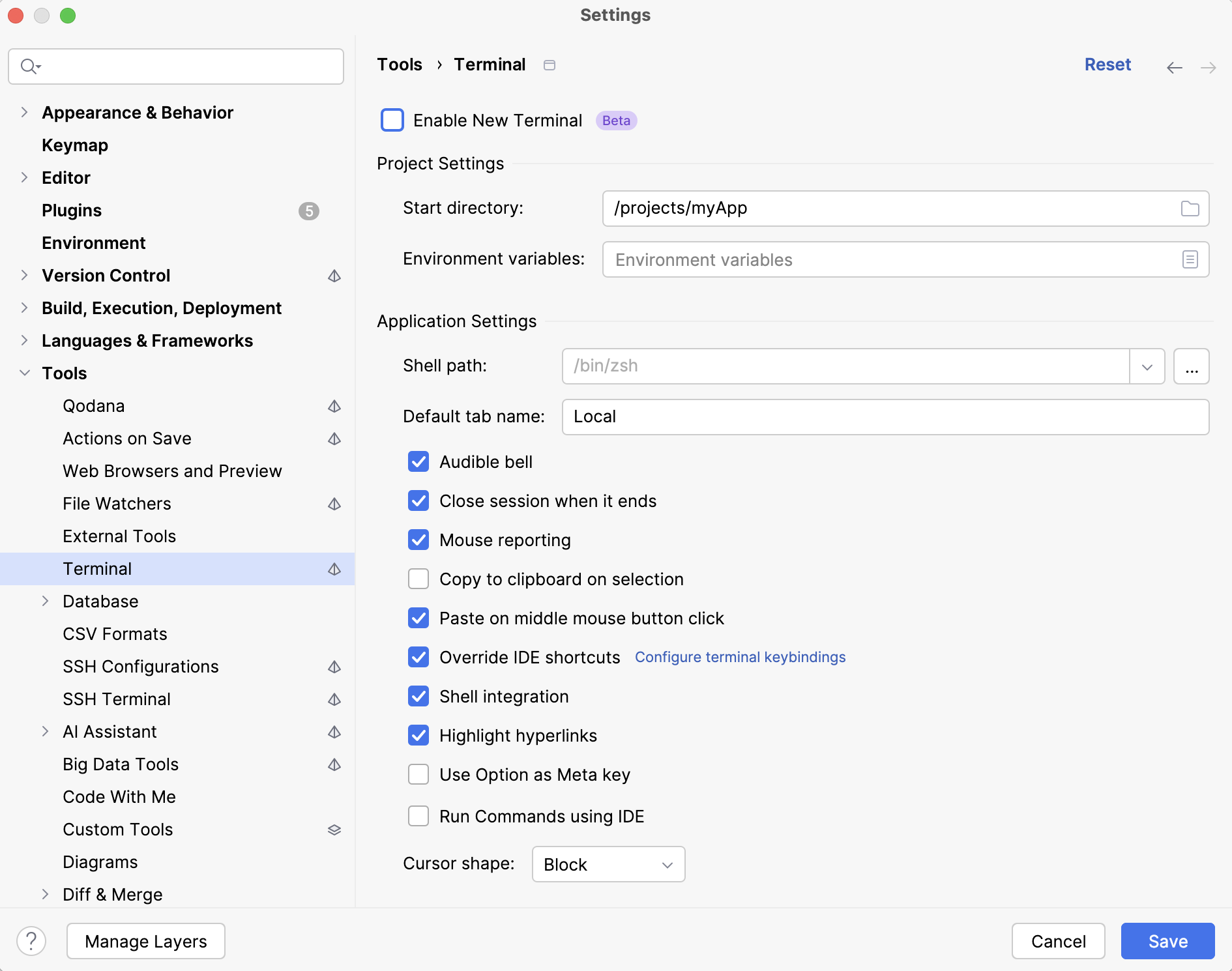 Settings | Tools | Terminal