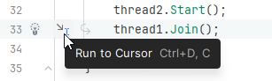 JetBrains Rider debugger: Run to cursor with the hover action