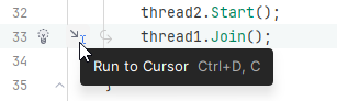 JetBrains Rider debugger: Run to cursor with the hover action