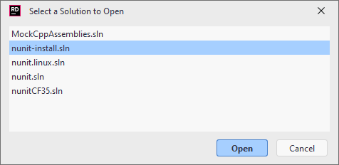 JetBrains Rider: Select one of solutions in a folder