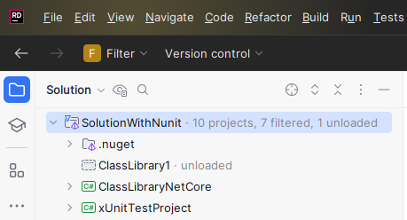 JetBrains Rider: Solution filter in the Solution Explorer