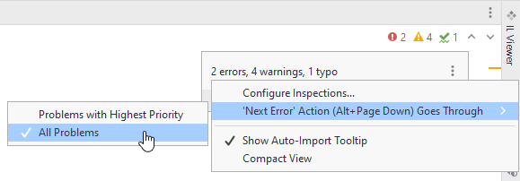 JetBrains Rider: configuring behavior for navigating between code issues