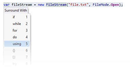 JetBrains Rider: Surrounding statments with 'using'