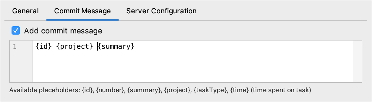 Configuring a commit message on the Commit Message tab