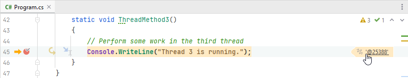 JetBrains Rider: Thread ID shown in the editor