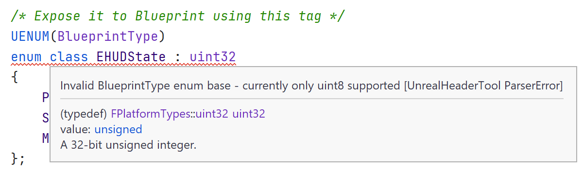 UnrealHeaderTool Error: Currently only uint8 supported