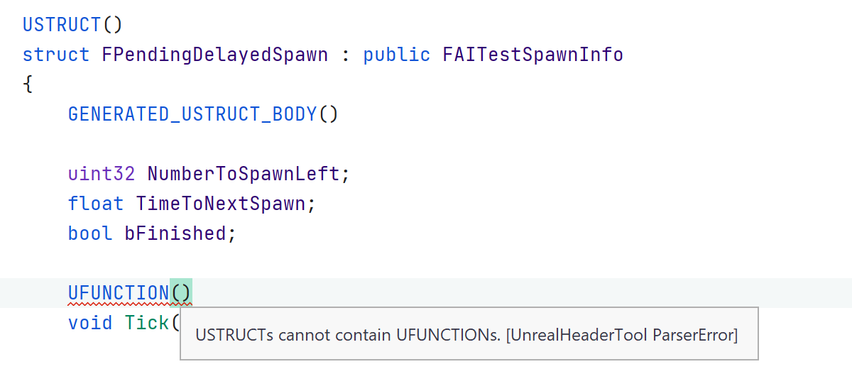 UnrealHeaderTool Error: USTRUCTs cannon contain UFUNCTIONs