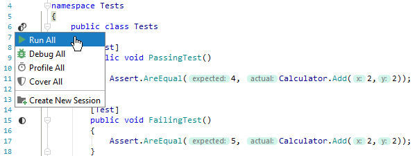 JetBrains Rider: Running unit tests from the editor