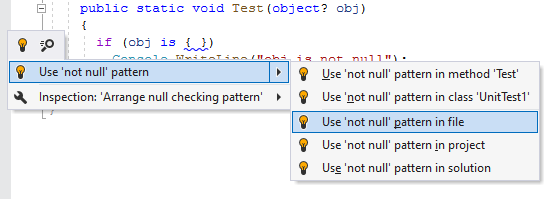 JetBrains Rider syntax style inspection: Use 'not null' pattern