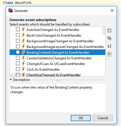 JetBrains Rider: Generating event subscriptions in VB.NET