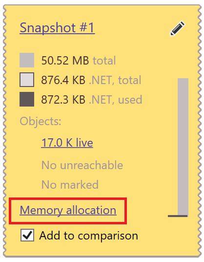 View Memory Allocation Snapshot