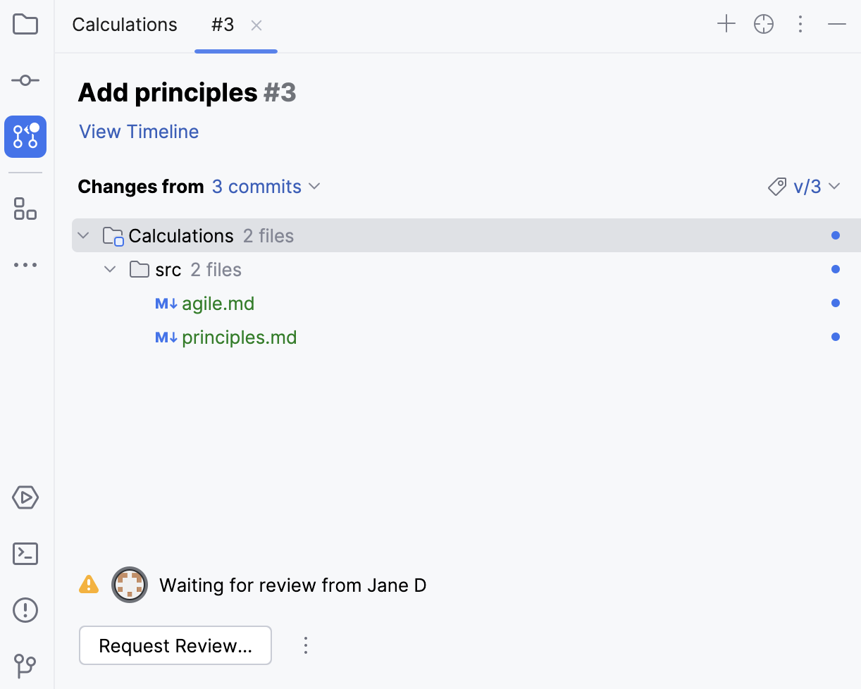 Tab with an overview of the selected pull request