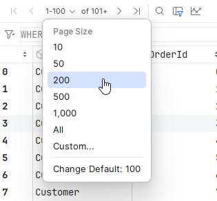 JetBrains Rider: Tabular visualization. change page size