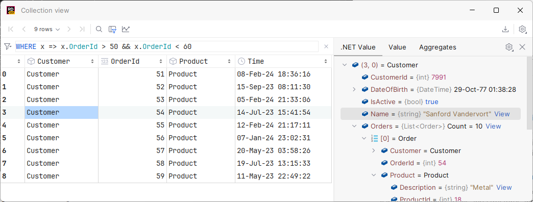 JetBrains Rider: Tabular visualization for a complex variable