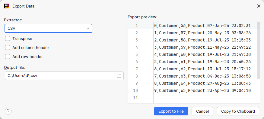 JetBrains Rider: export data to file