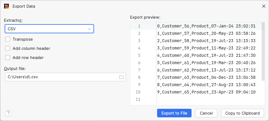 JetBrains Rider: export data to file