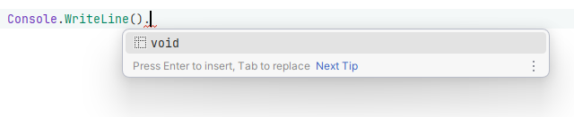 JetBrains Rider: void expression hint in code completion