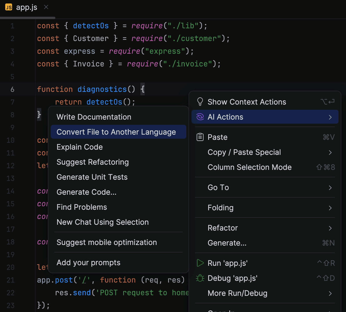 Use AI To Convert Files To Another Language | JetBrains Rider Documentation