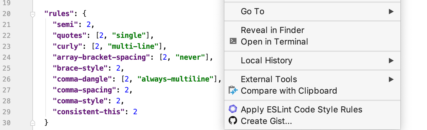 Importing ESLint code style rules from JavaScript or YAML configuration files