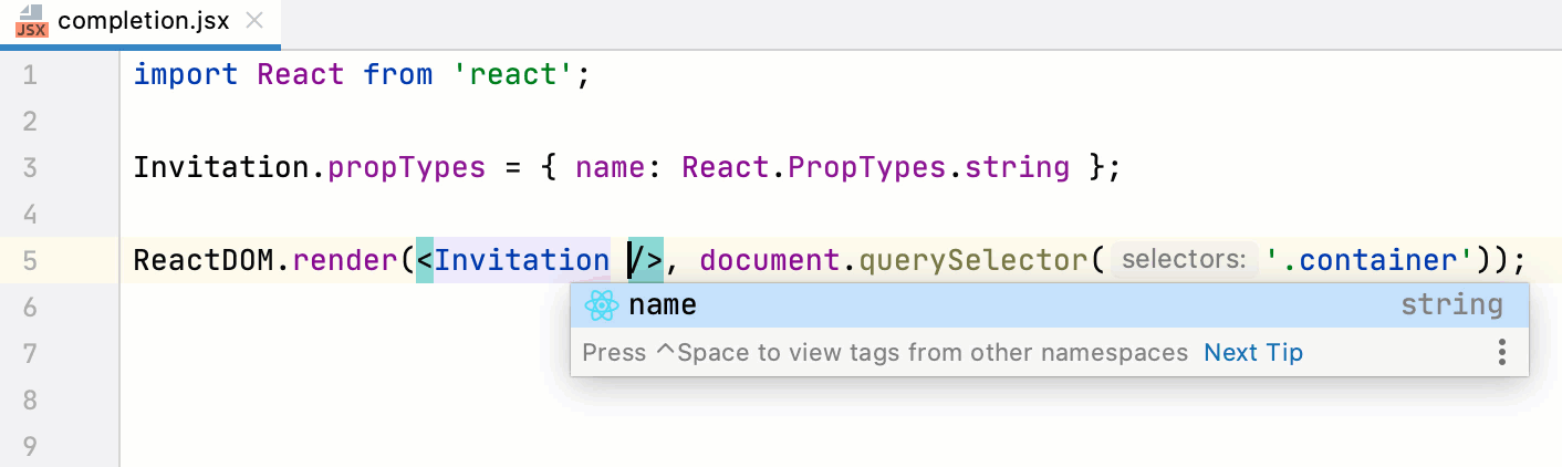 Completion for component properties