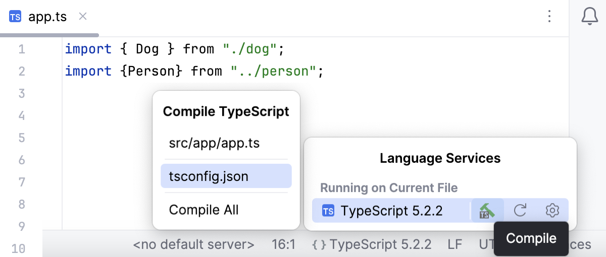 TypeScript widget: compile custom scope from tsconfig.json