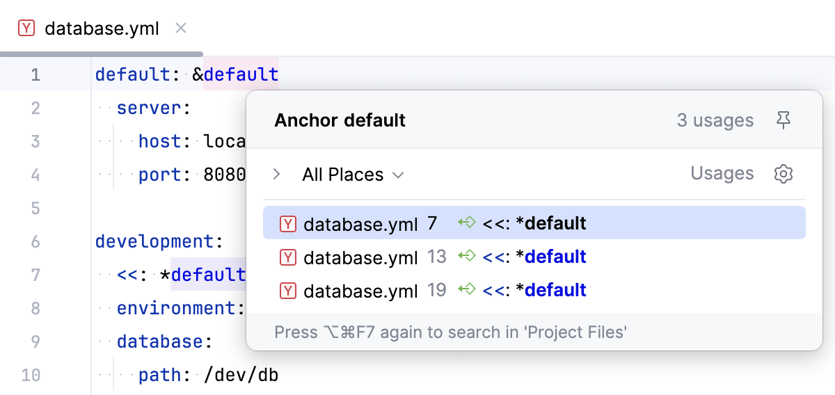 YAML: navigate to aliases