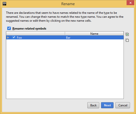 JetBrains Rider: Rename refactoring