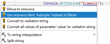 JetBrains Rider: A quick-fix to replace a string literal with an existing resource entry