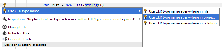 Built-in type usage style quick-fix