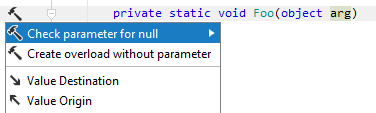 JetBrains Rider: Checking parameter for null