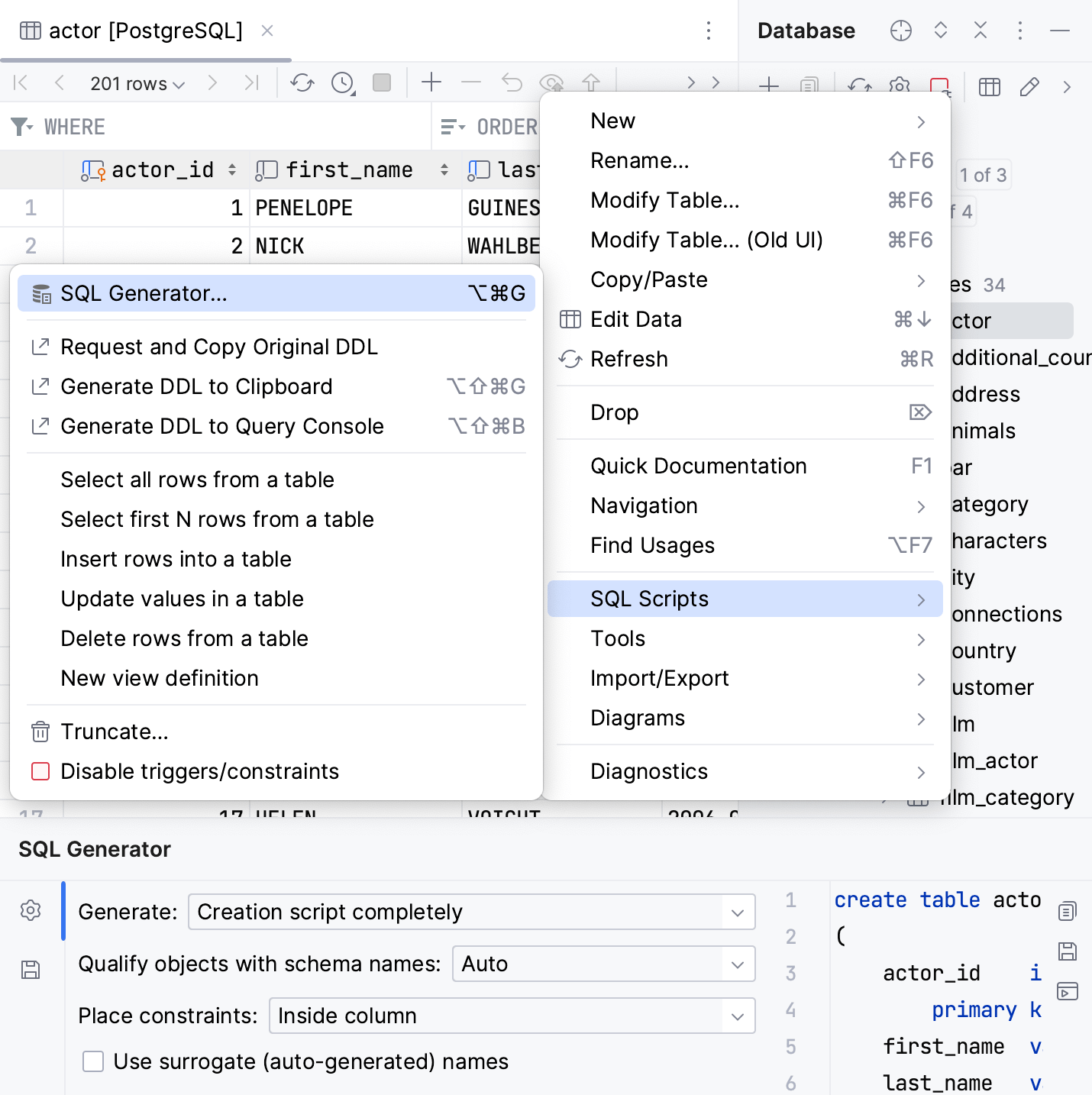 Copy table structure