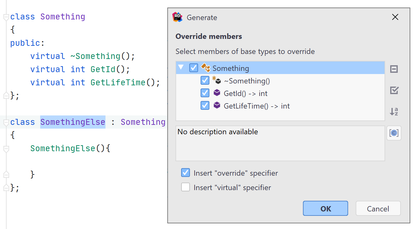 Generating overriding members for a C++ class