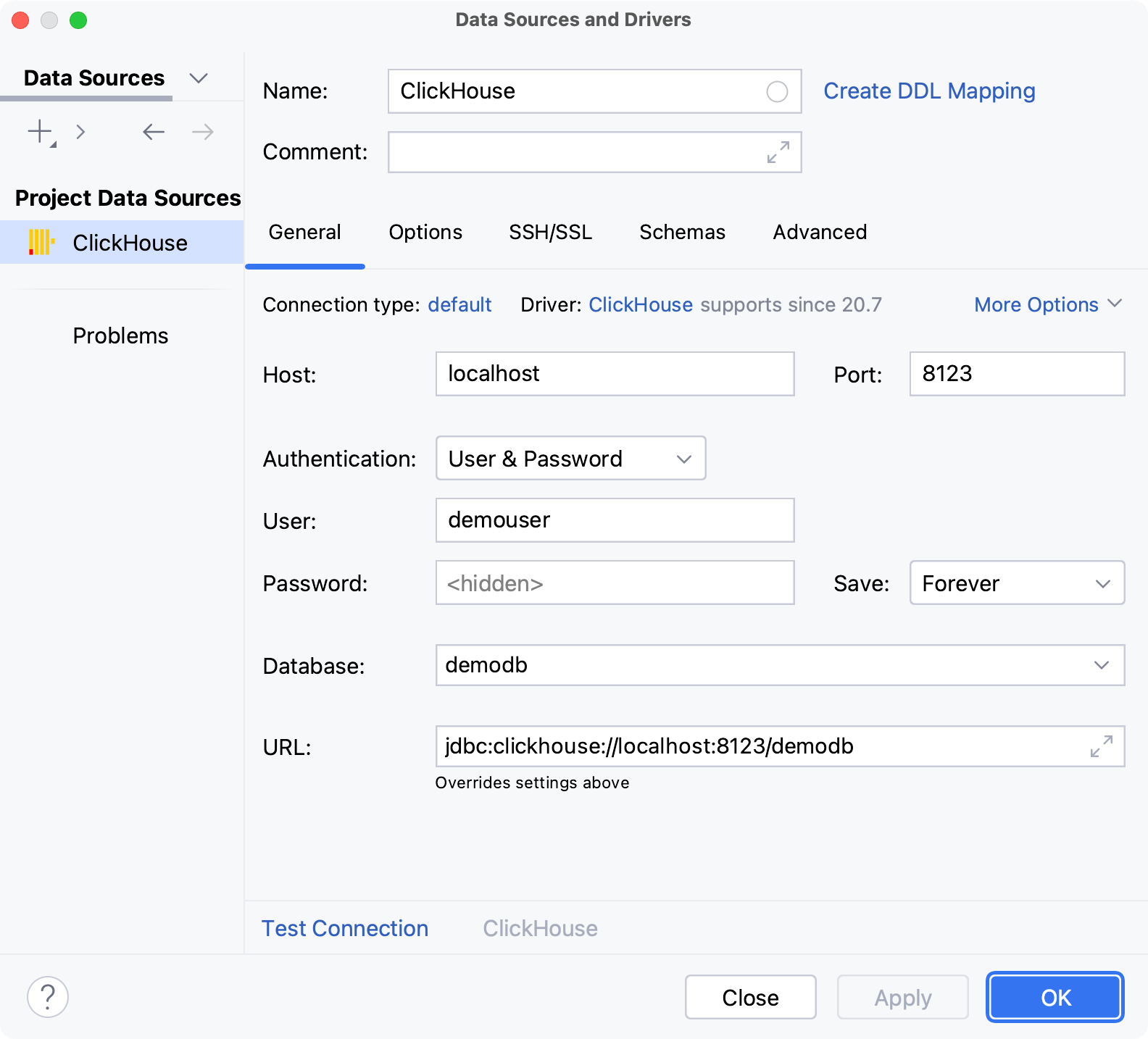 Database connection details