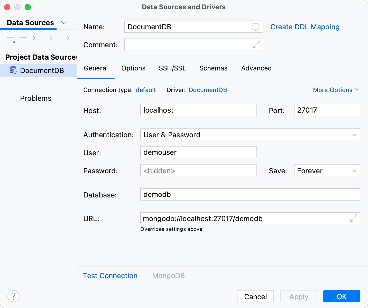 Database connection details