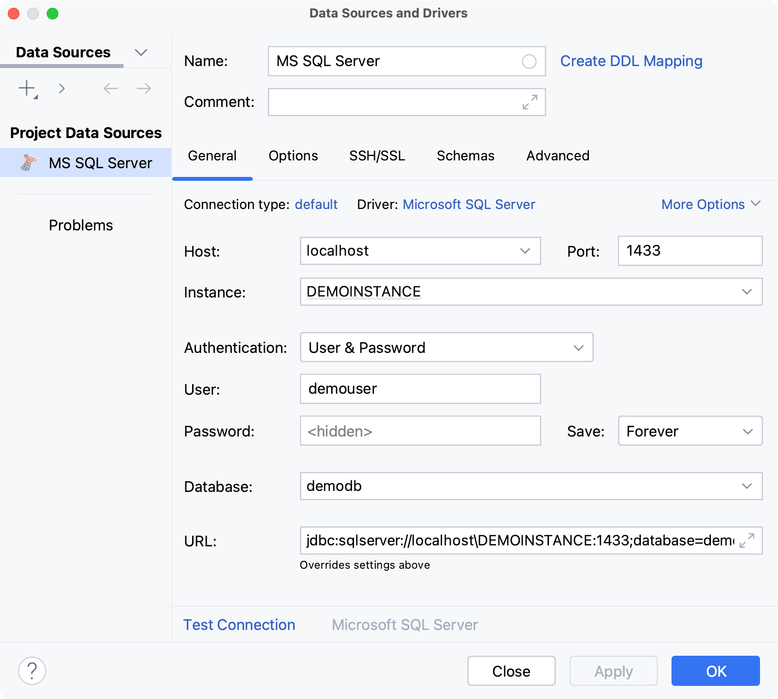 Database connection details