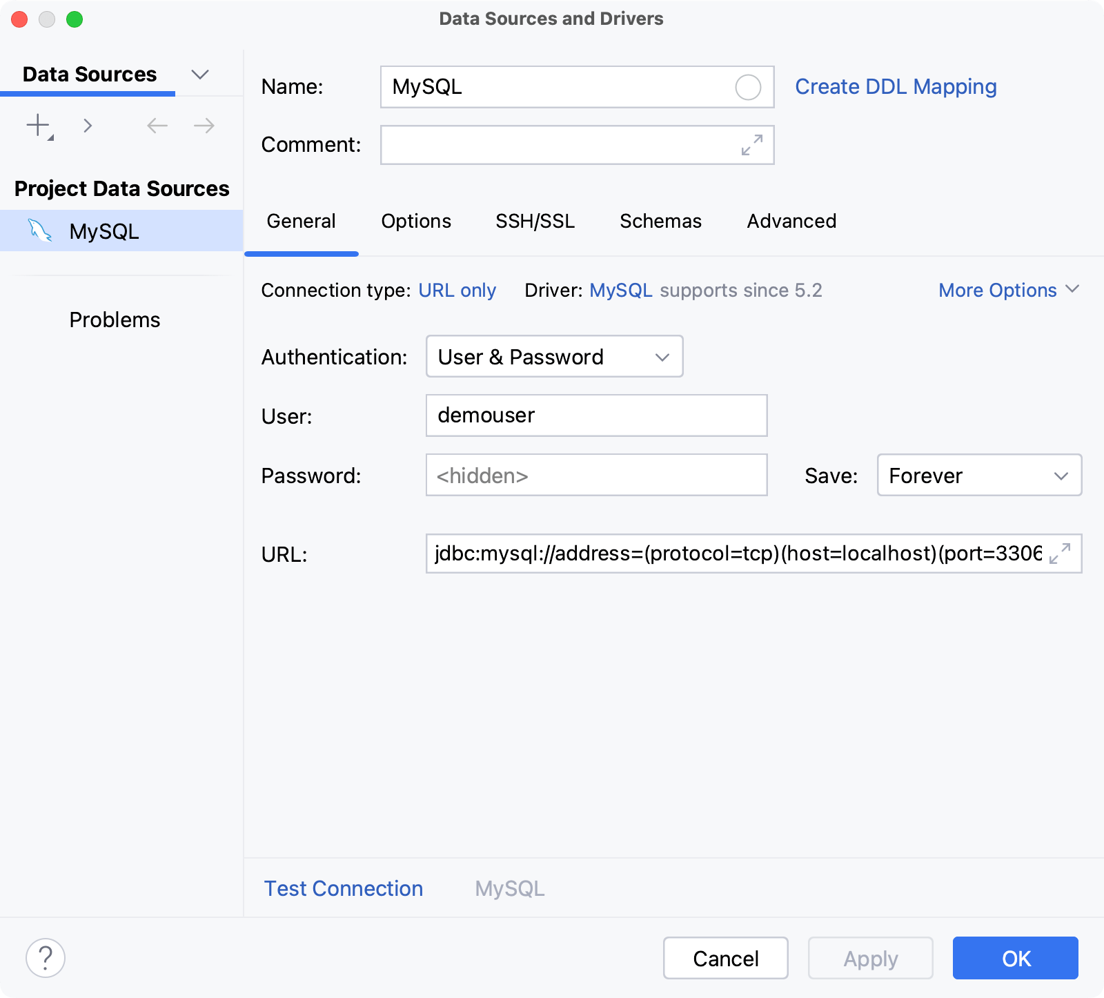 Database connection details