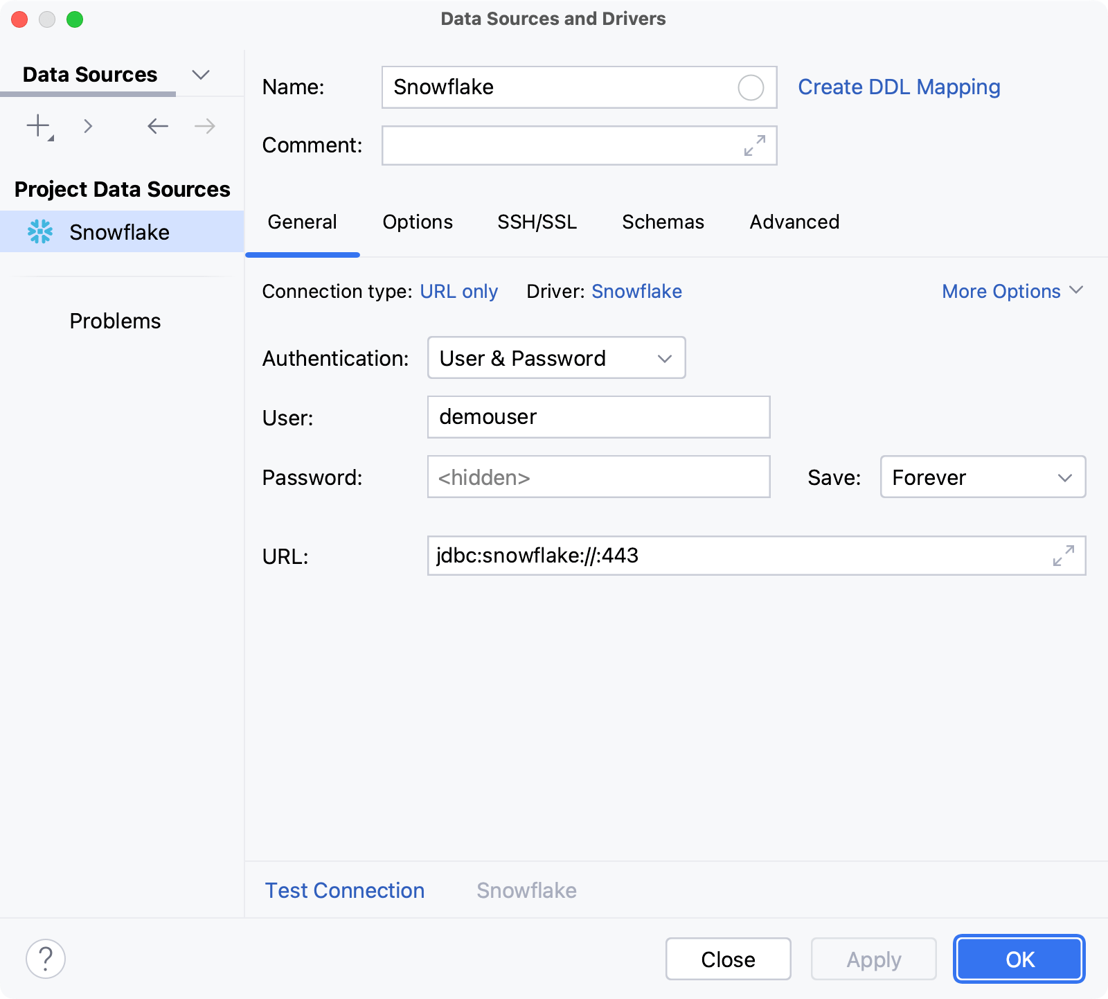 Database connection details