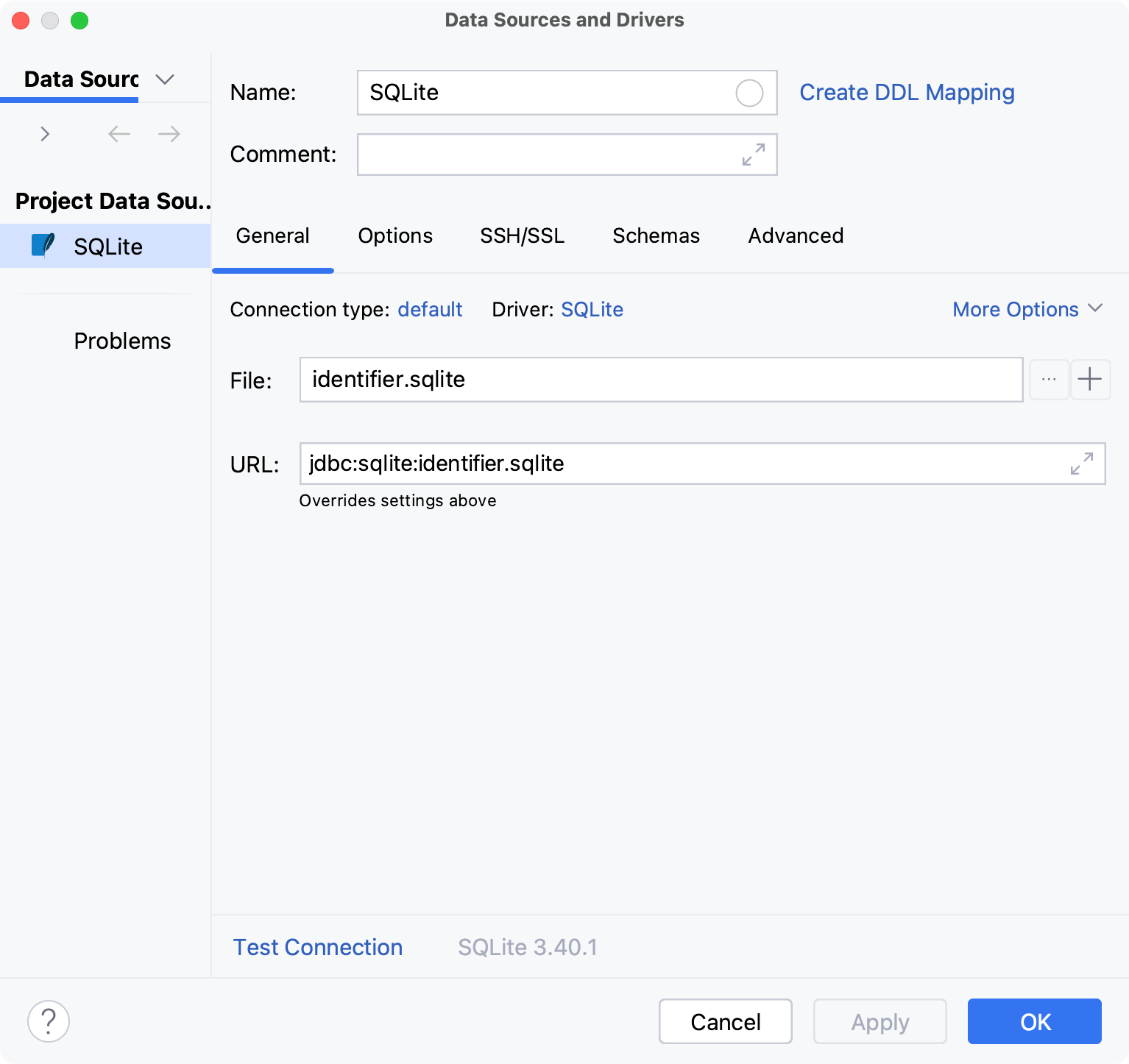 Database connection details