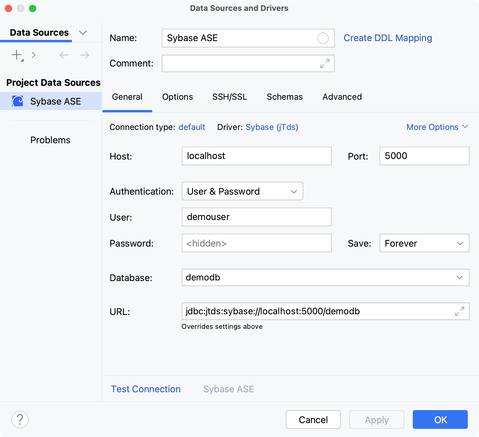 Database connection details