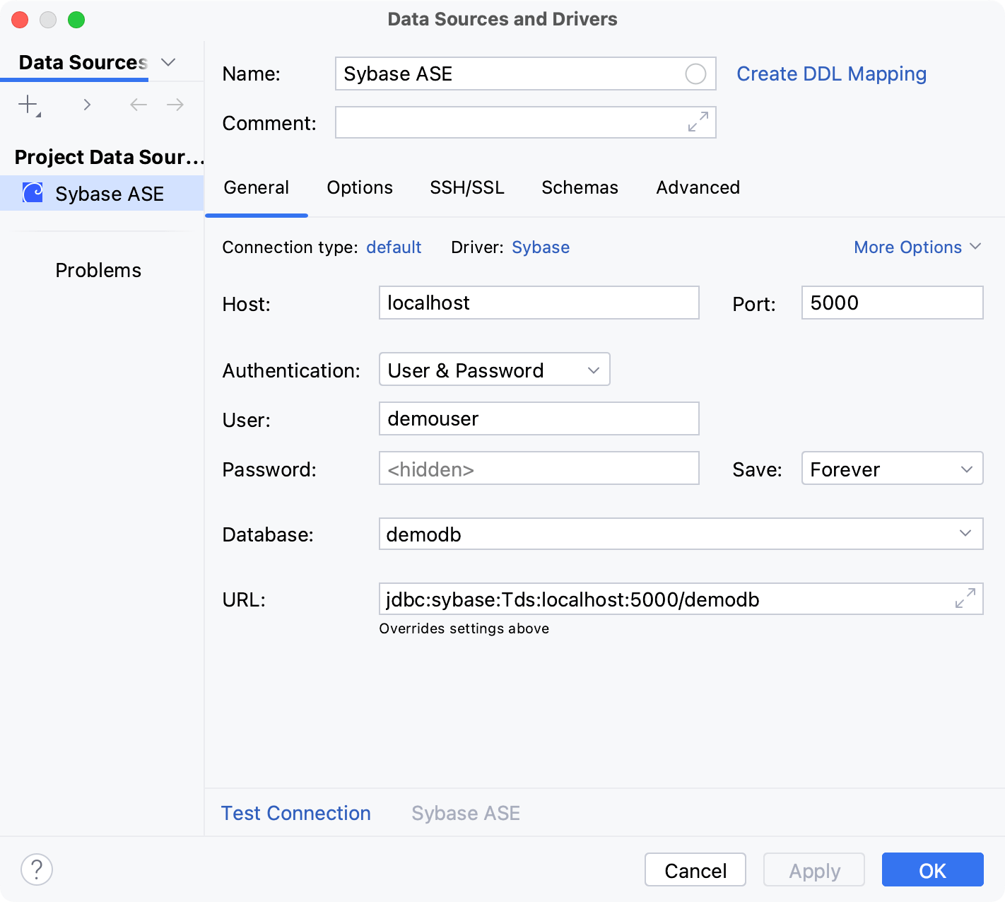 Database connection details