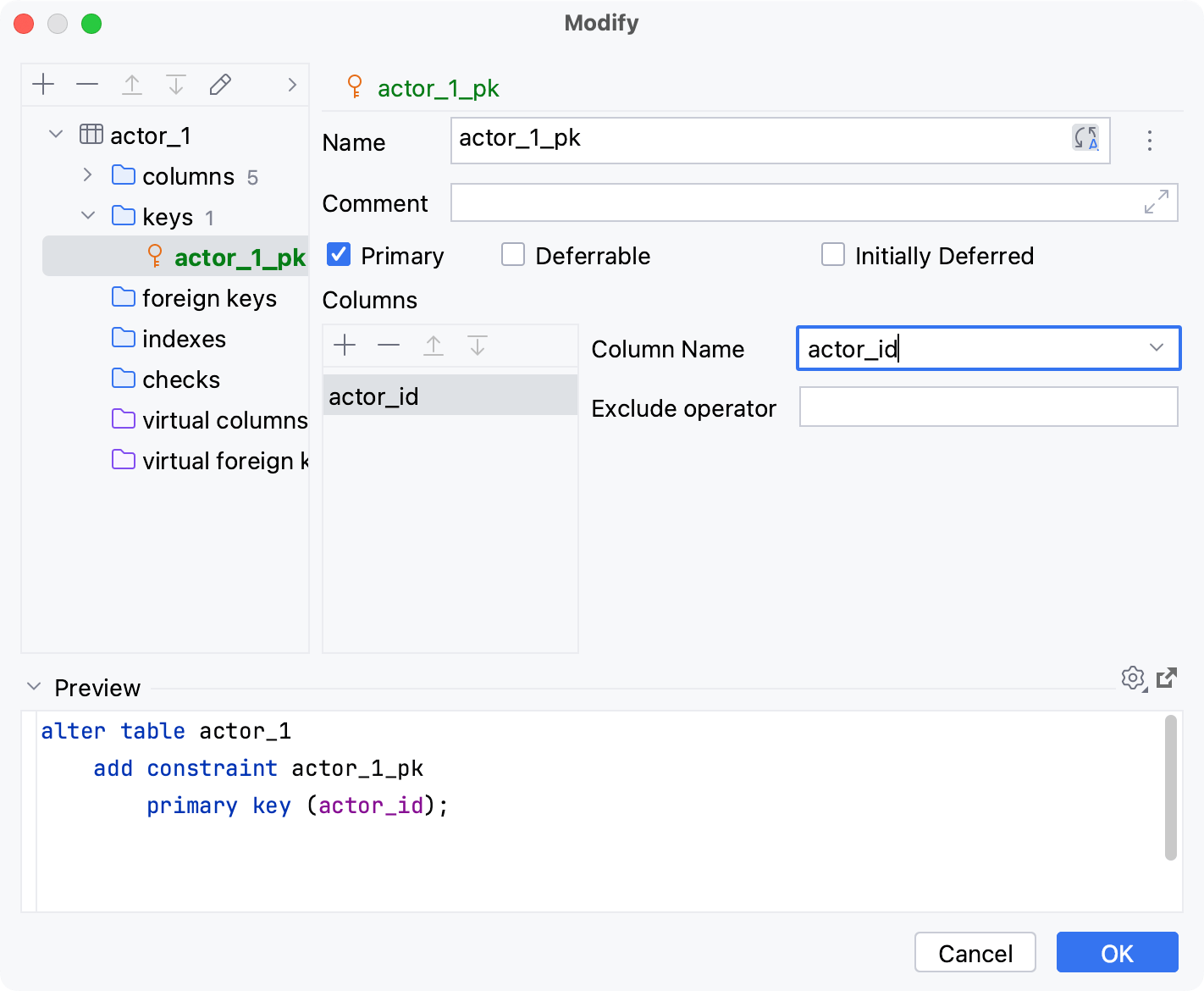 Create a primary key