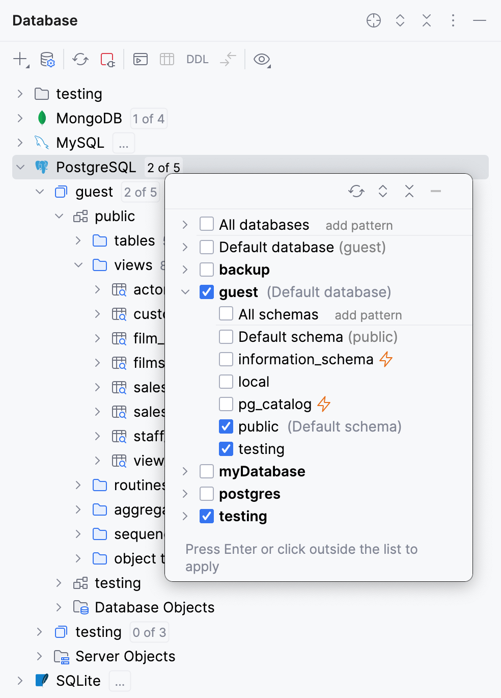 the Database window