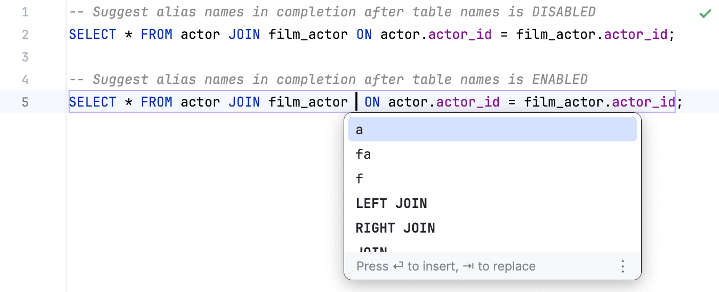 Suggest alias names in completion after table names