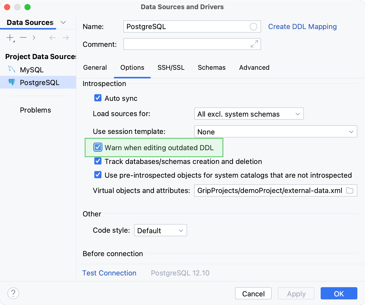 Display a warning when you edit an outdated piece of DDL code