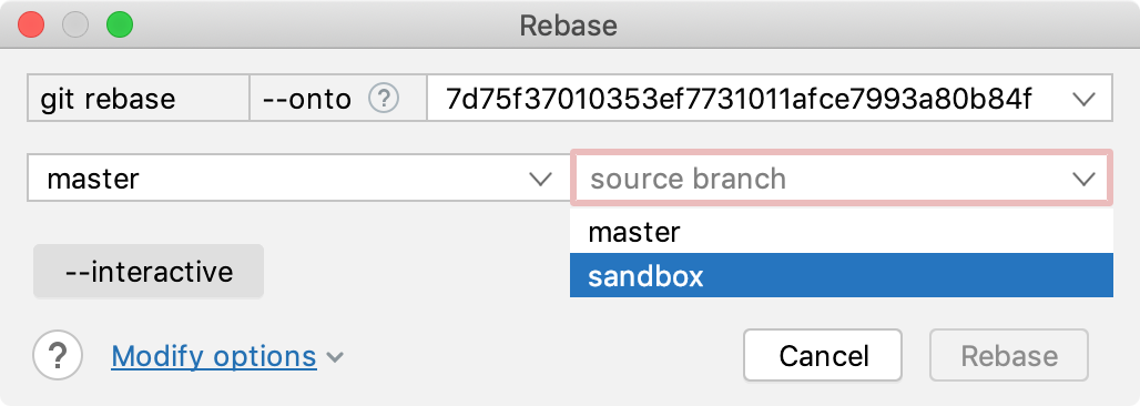 Choose the branch you want to rebase