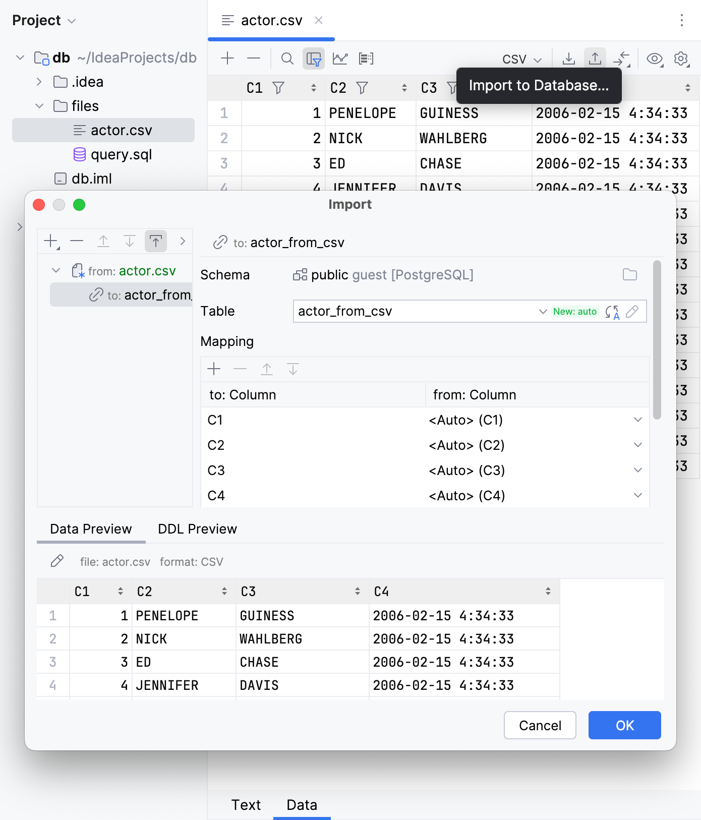 Import data to a database